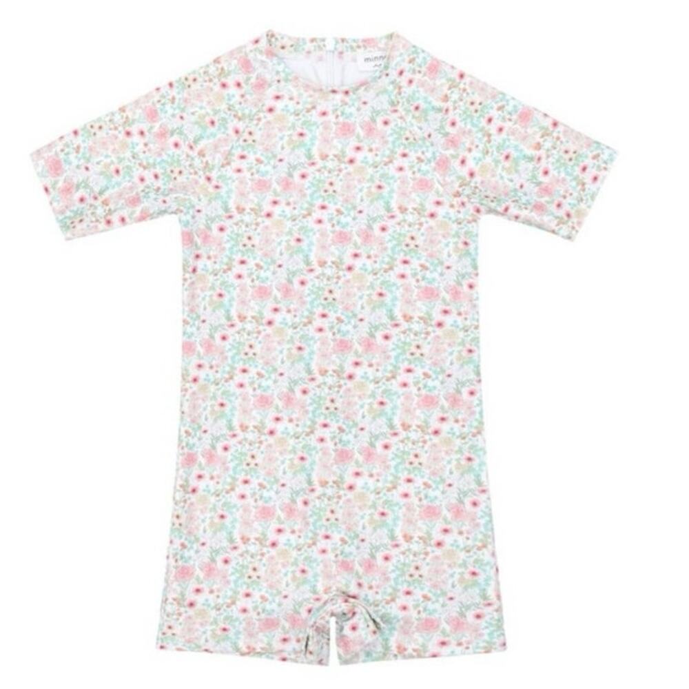 Minnow Unisex Floral Short Sleeved Rashguard Swimsuit One Piece Size 2